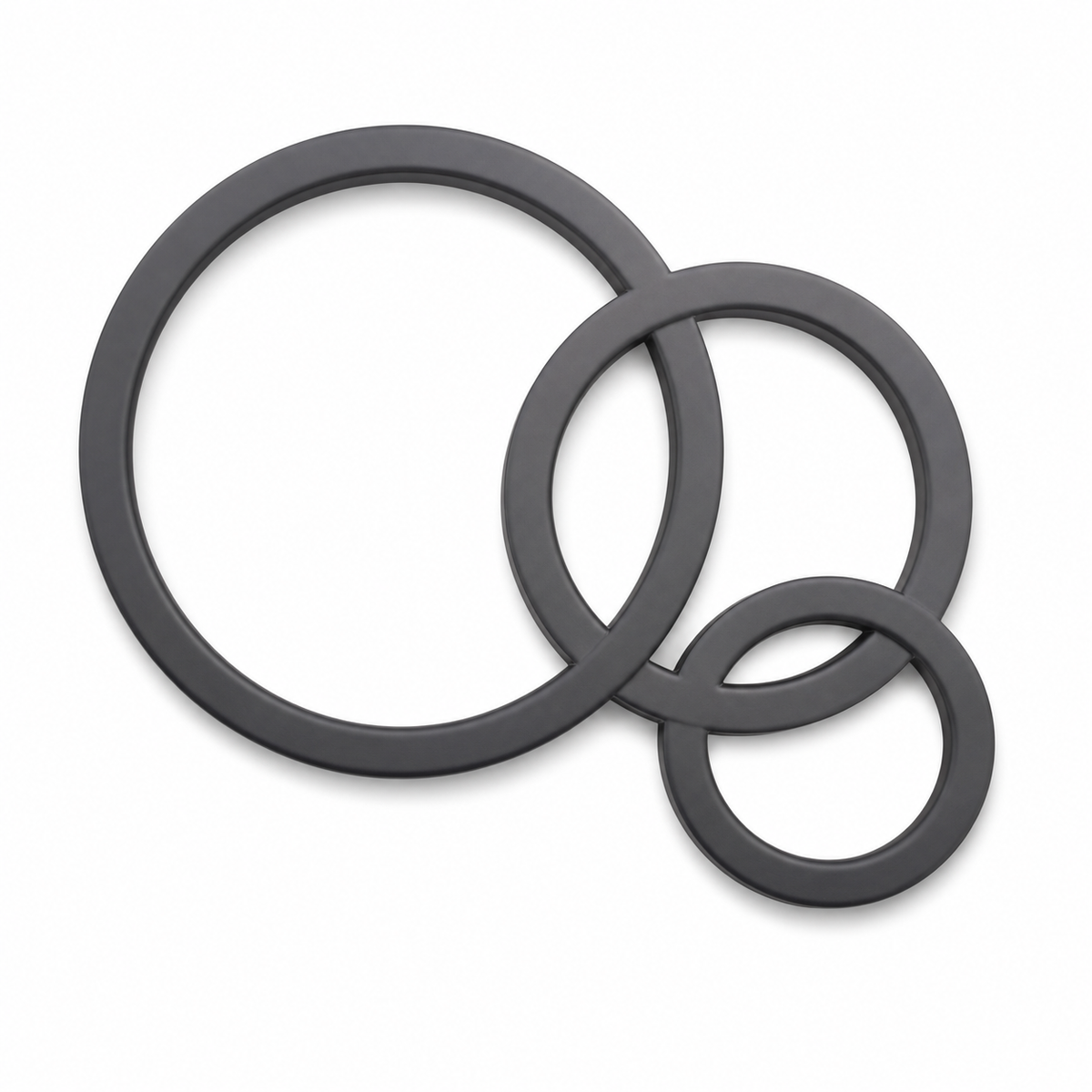 Graphite grey wall ornament made of three overlapping open circle rings