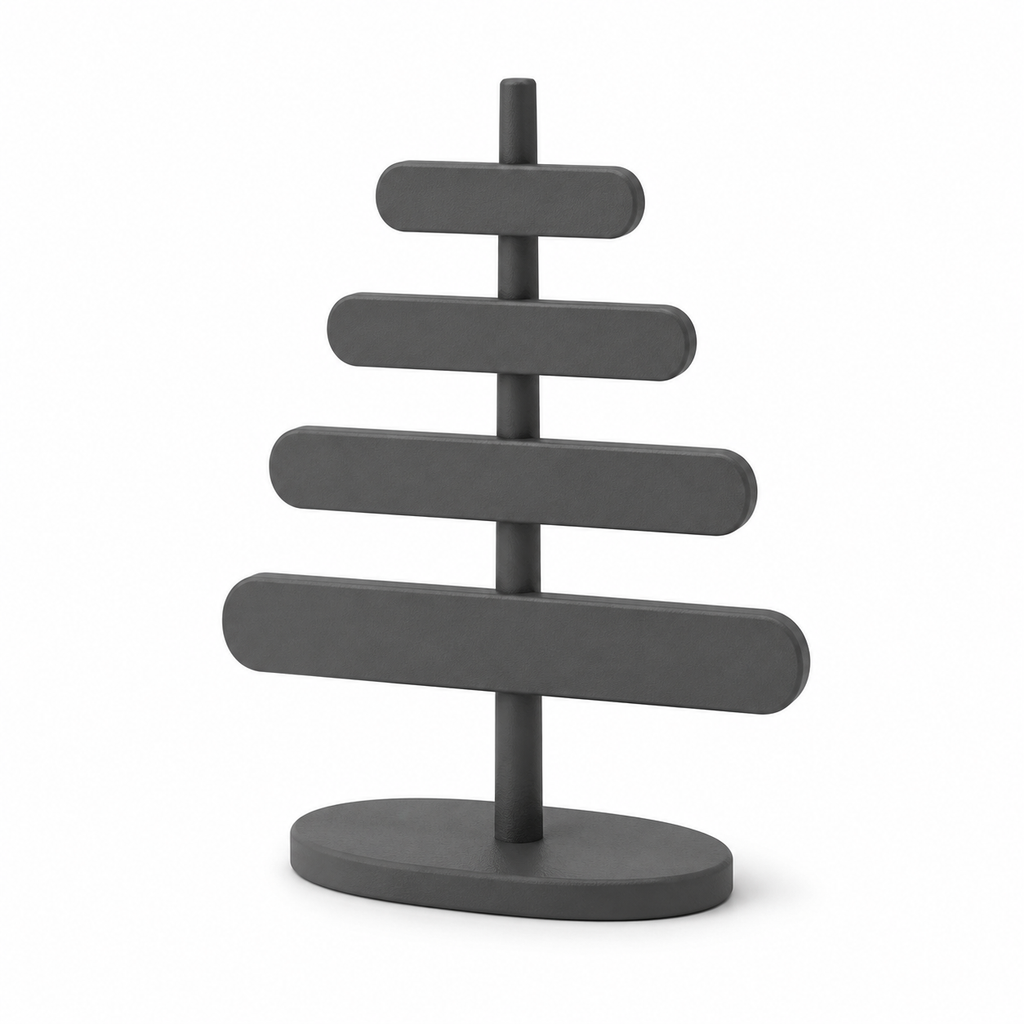 Graphitgrauer minimalistischer Weihnachtsbaum aus vier waagerechten Lamellen