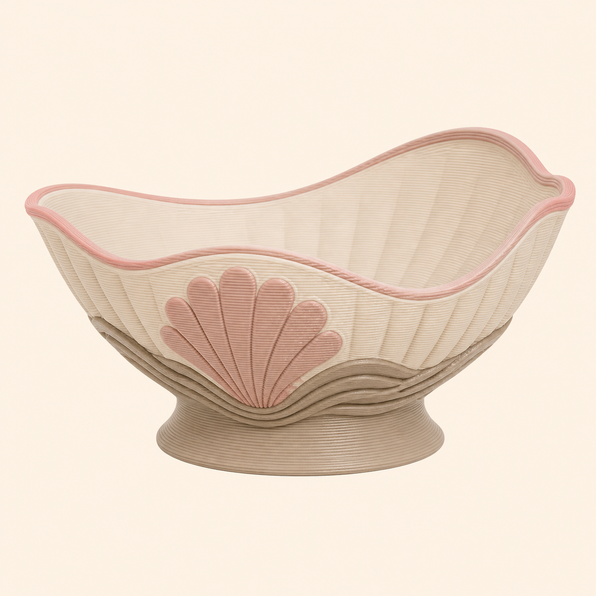 Shell decorative bowl made of 3D-printed PETG in cream, Shell Pink, taupe