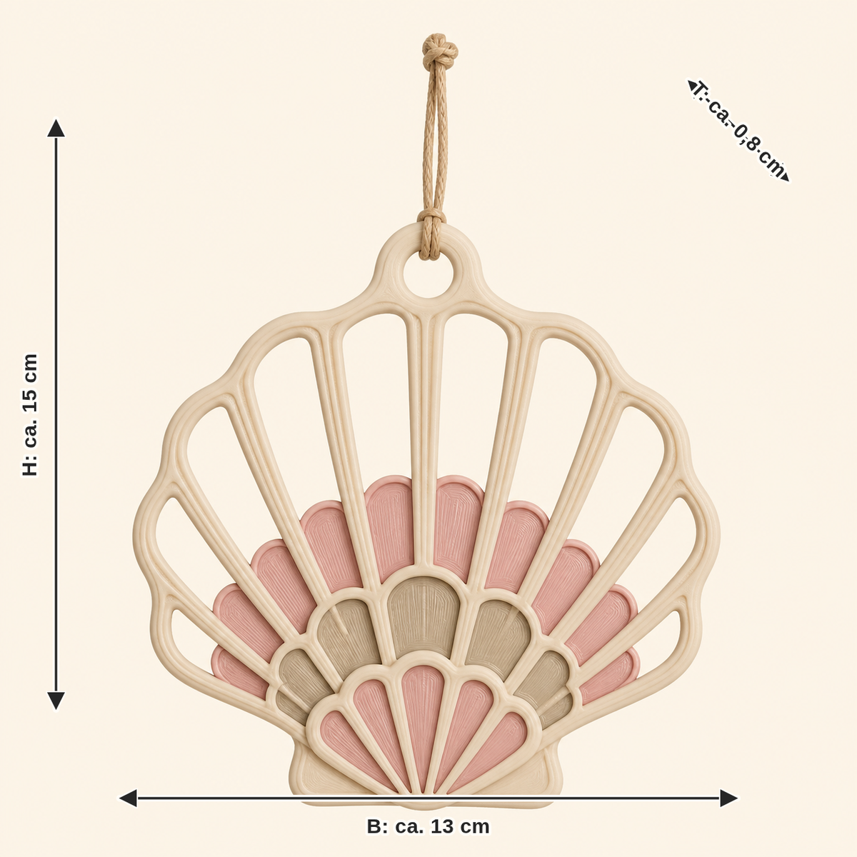 Dimensional image for shell-hanging decoration Shell wind: width approx. 13 cm, depth approx. 0.8 cm, height approx. 15 cm