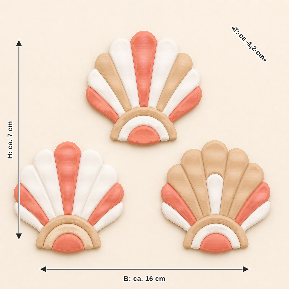 Measurement for shell magnet set beach line: width approx. 16 cm, depth approx. 1.2 cm, height approx. 7 cm