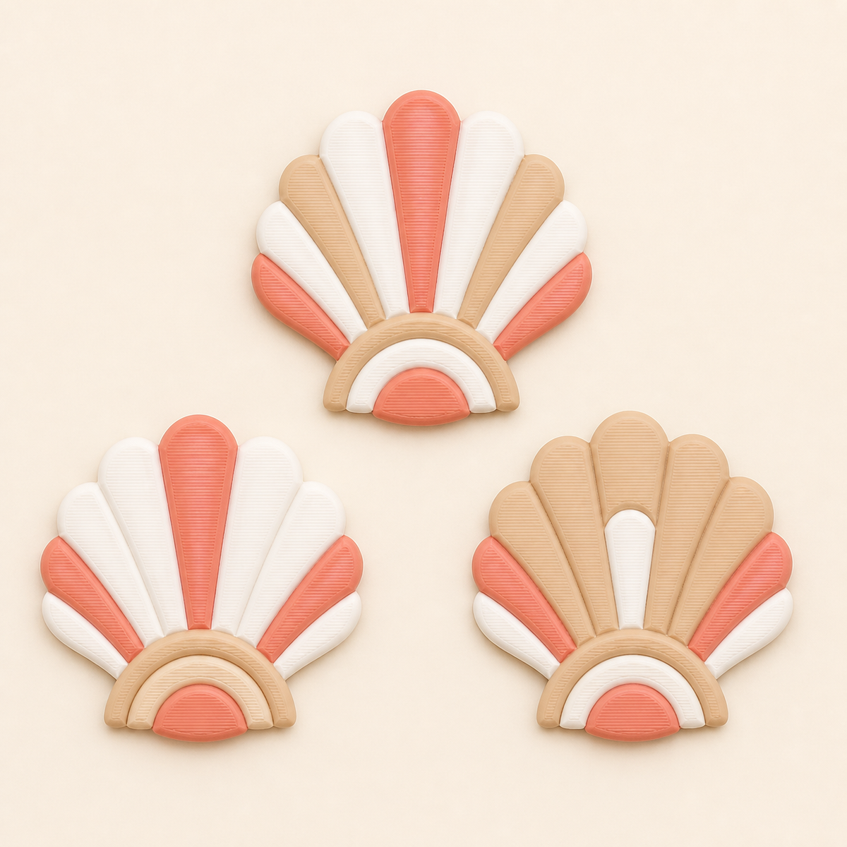Shell magnet set beach line in 3D printed PETG in pearl white, sand beige, coral