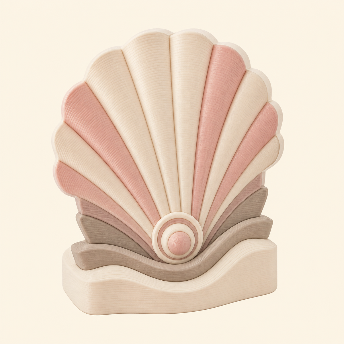 Shell mini sculpture of 3D printed PETG in cream, shell pink, taupe