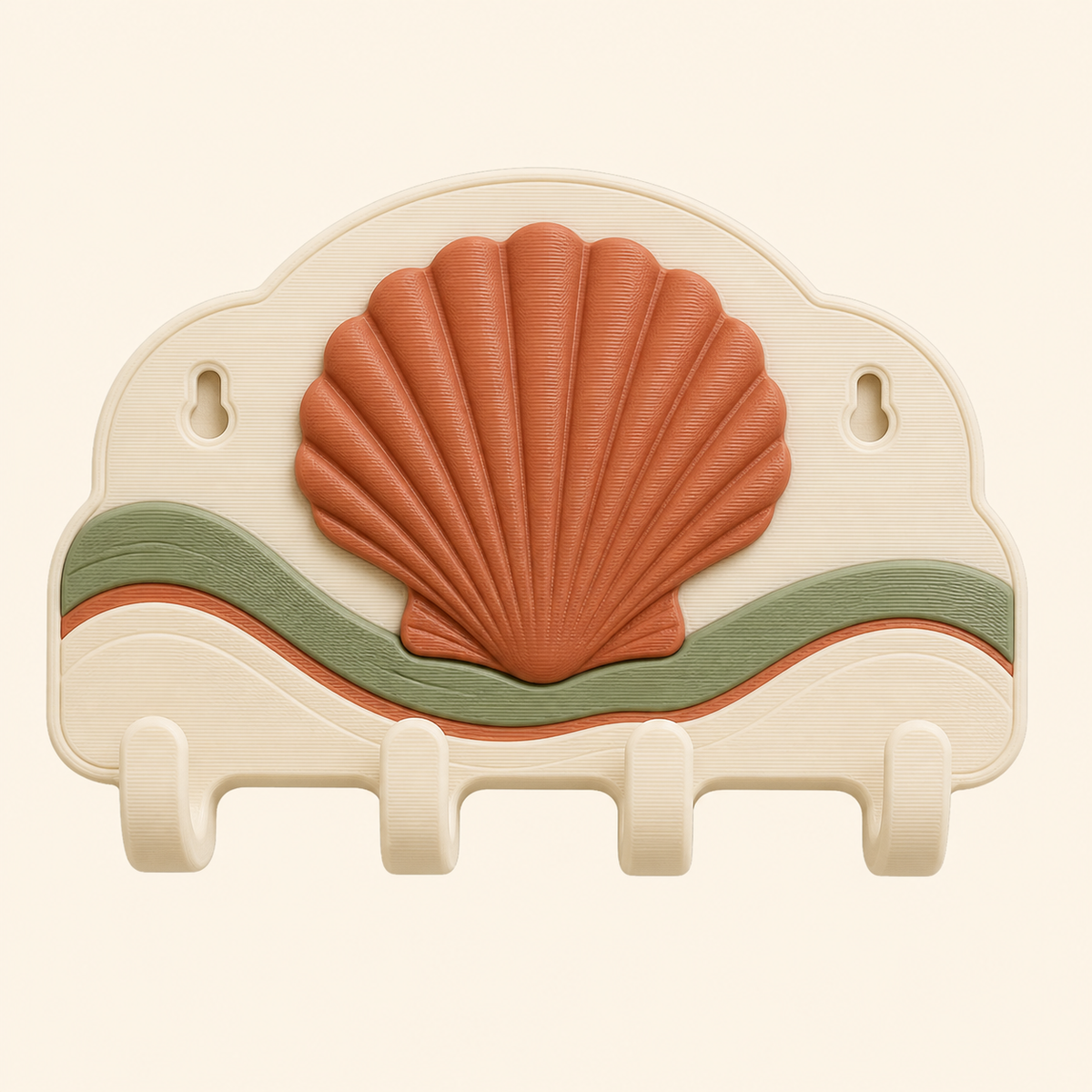 Shell-key rack in 3D printed PETG in warm white, terracotta, sage green