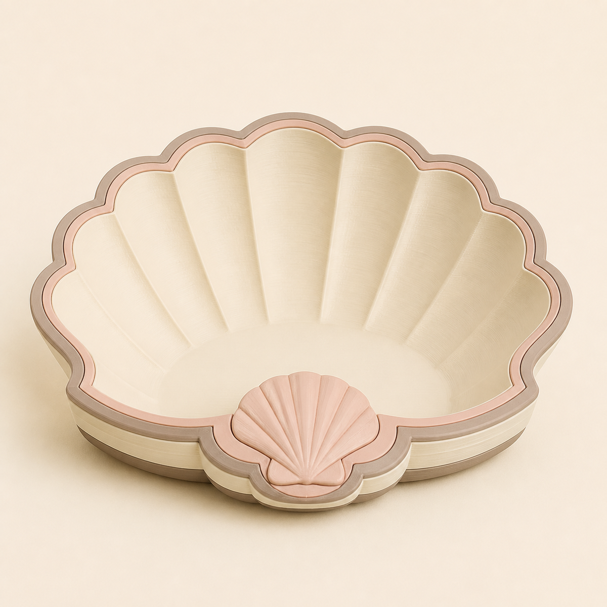 3D printed shell wreath PETG in cream, shell pink, taupe