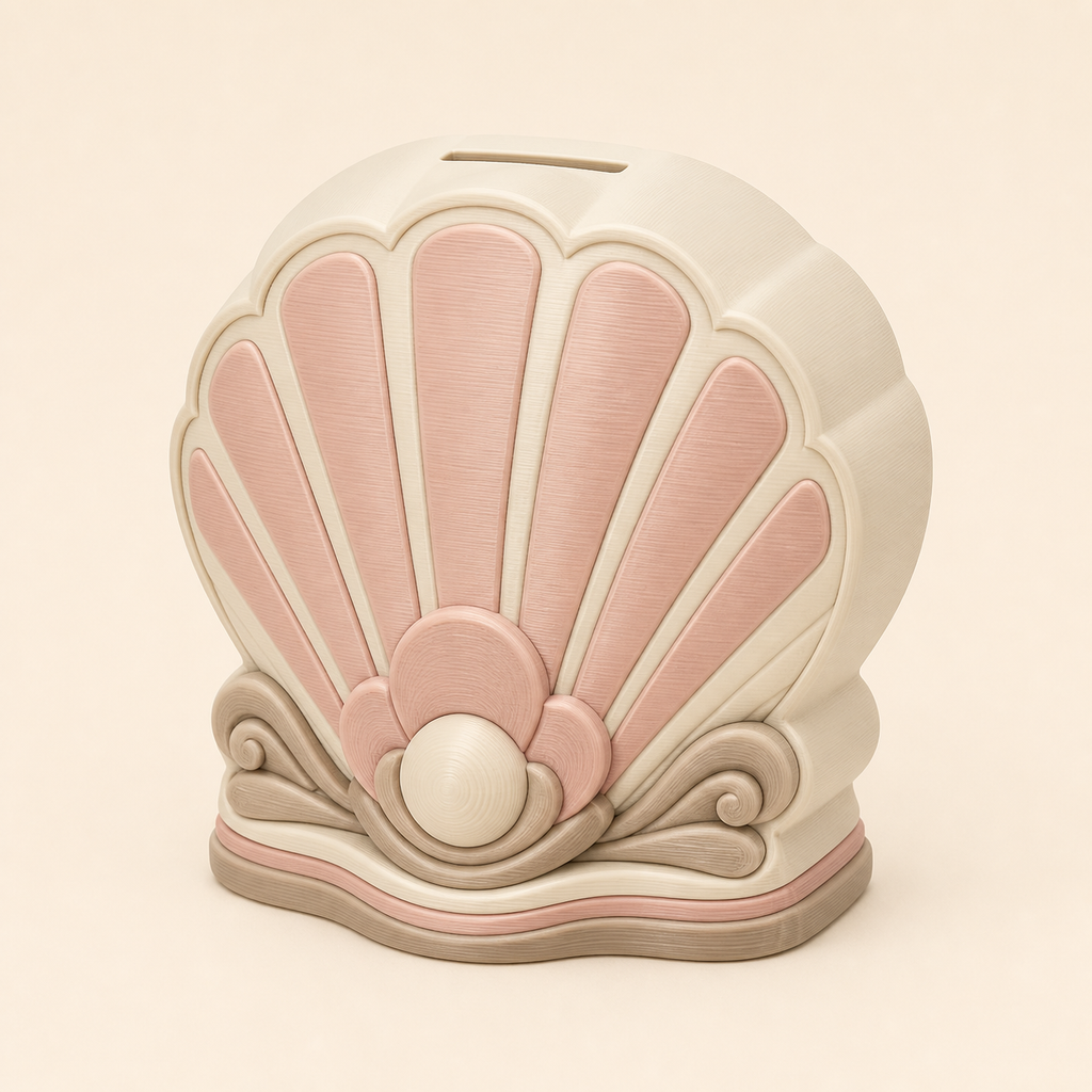 Shell money box Shell garden made of 3D-printed PETG in cream, Shell Pink, taupe
