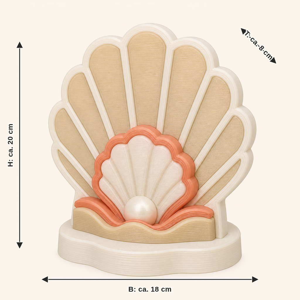 Dimensional image for shell table set mother-of-pearl: width approx. 18 cm, depth approx. 8 cm, height approx. 20 cm