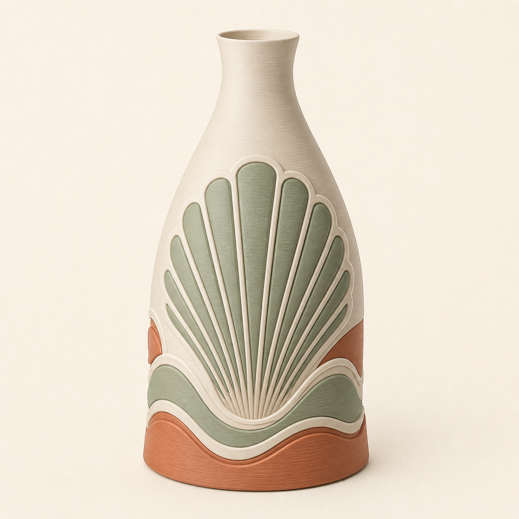 Muschel-dried flowers-Vase in 3D-printed PETG in warm white, terracotta, sage green