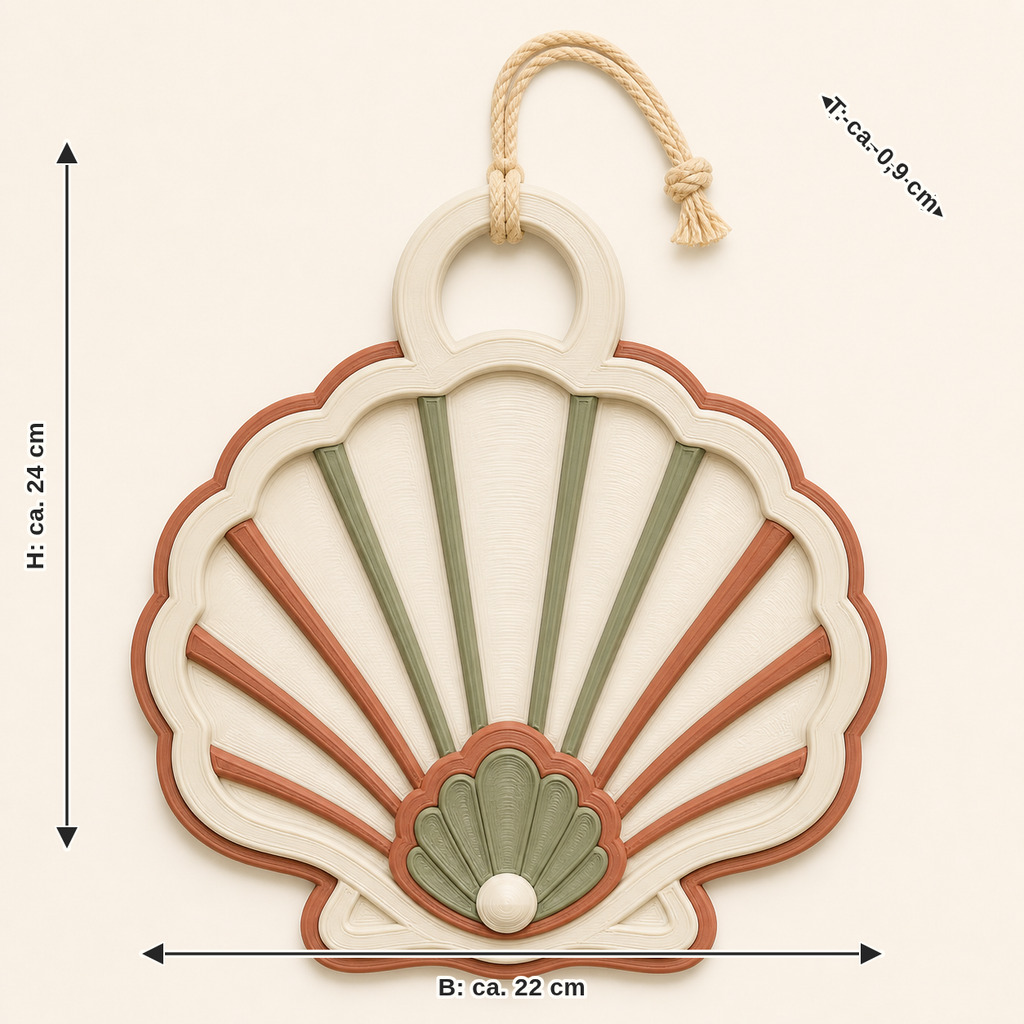 Dimensional image for shell door hanger coastal fans: width approx. 22 cm, depth approx. 0.9 cm, height approx. 24 cm