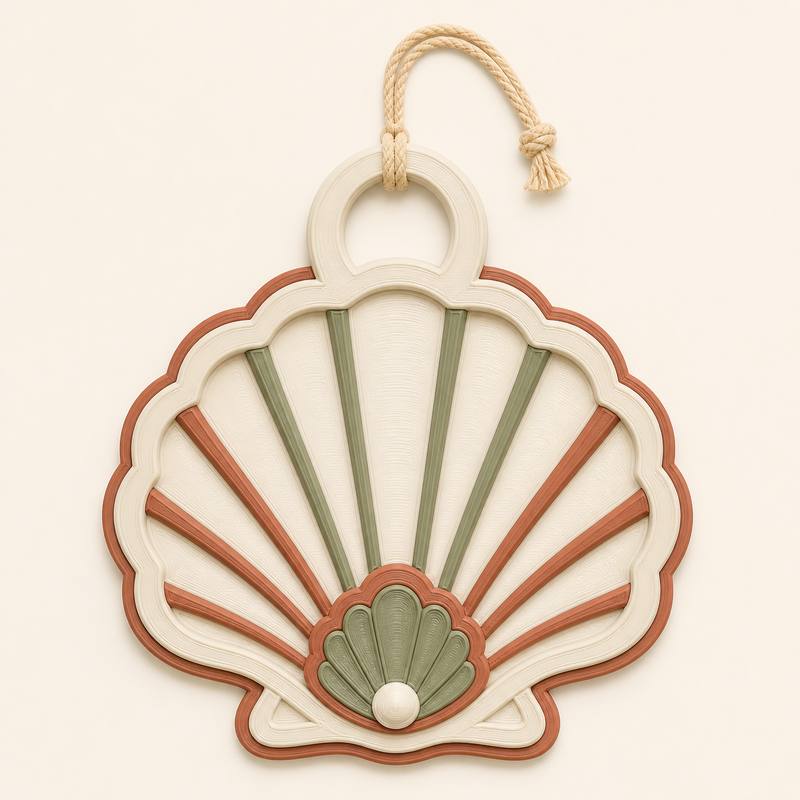 Seashell door hanger in 3D printed PETG in warm white, terracotta, sage green