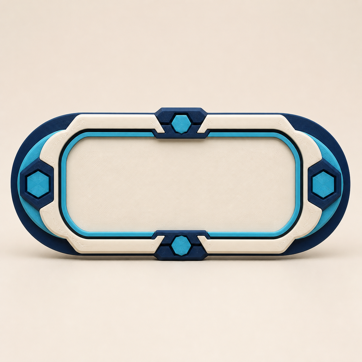 Name tag change frame – Futuristic from PETG on bright studio background
