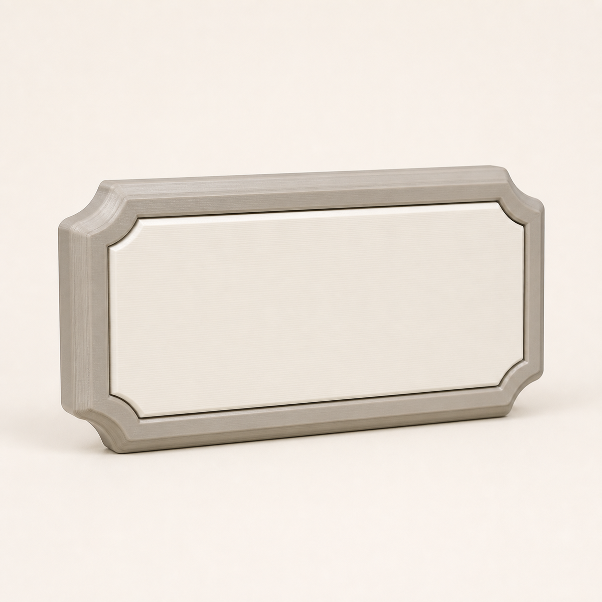Name tag change frame – minimalist made of PETG on bright studio background