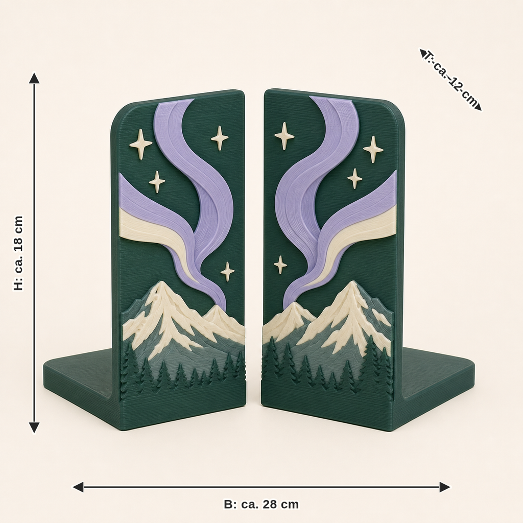 Dimensional image for Northern lights-bookends-pair Double wave: width approx. 28 cm, depth approx. 12 cm, height approx. 18 cm