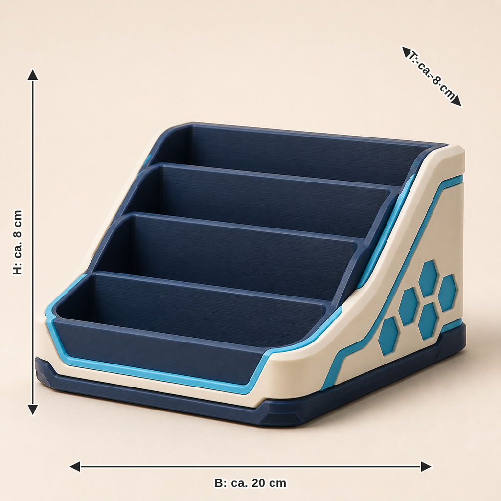 Measurement for note and card holder line field – Futuristic: width approx. 20 cm, depth approx. 8 cm, height approx. 8 cm