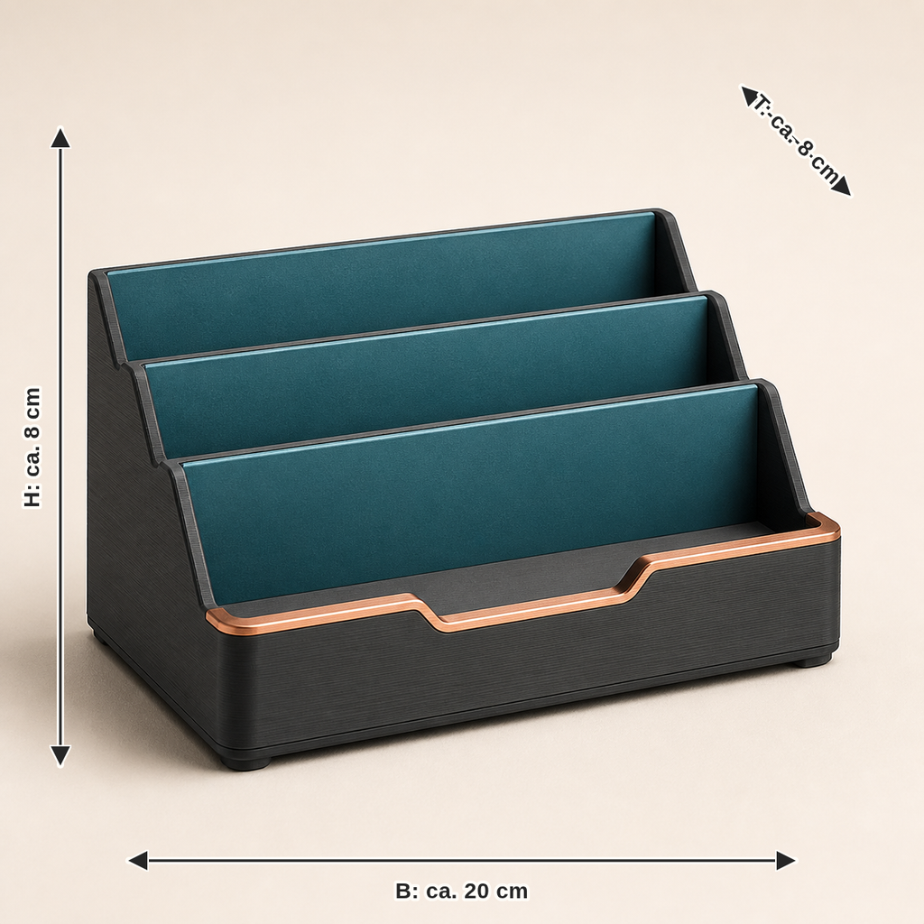 Measurement image for note and card holder lines – Modern: width approx. 20 cm, depth approx. 8 cm, height approx. 8 cm
