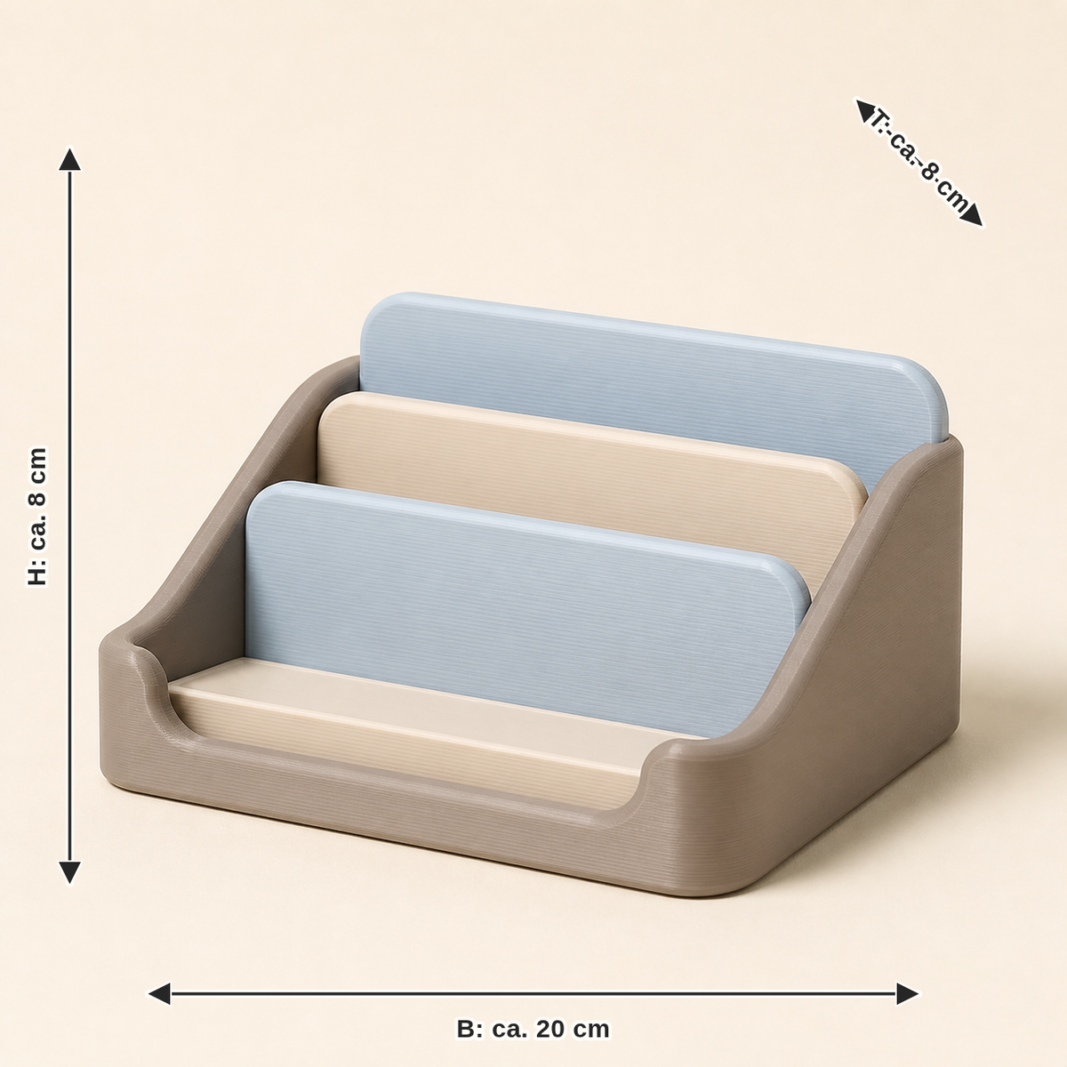 Measurement image for note and card holder line field – serene: width approx. 20 cm, depth approx. 8 cm, height approx. 8 cm