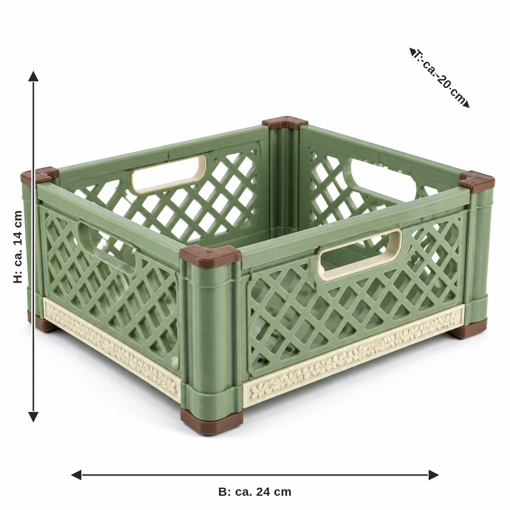 Maßbild für Offene Gitterbox in Salbeigrün: Breite ca. 24 cm, Tiefe ca. 20 cm, Höhe ca. 14 cm