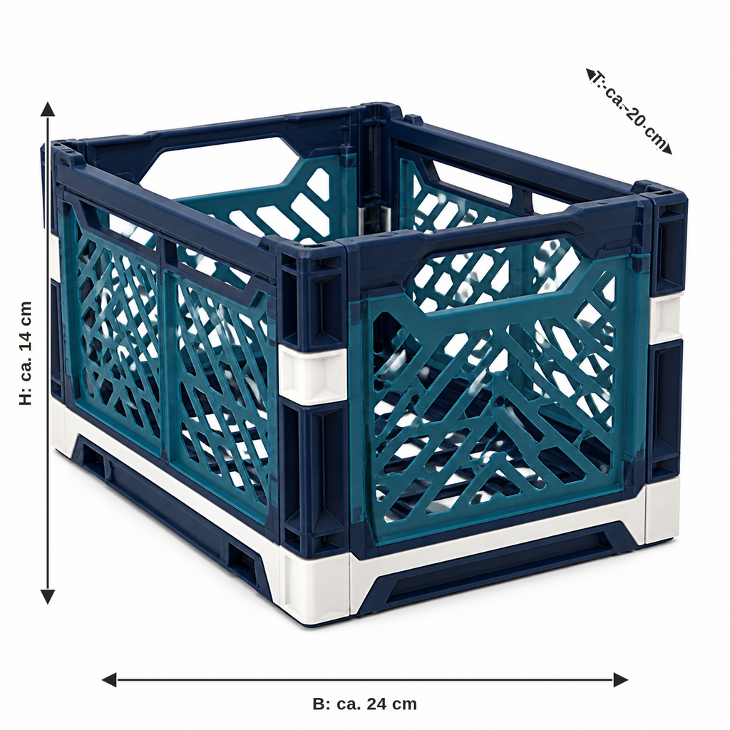 Maßbild für Offener Aufbewahrungskorb mit Gitterpaneelen: Breite ca. 24 cm, Tiefe ca. 20 cm, Höhe ca. 14 cm