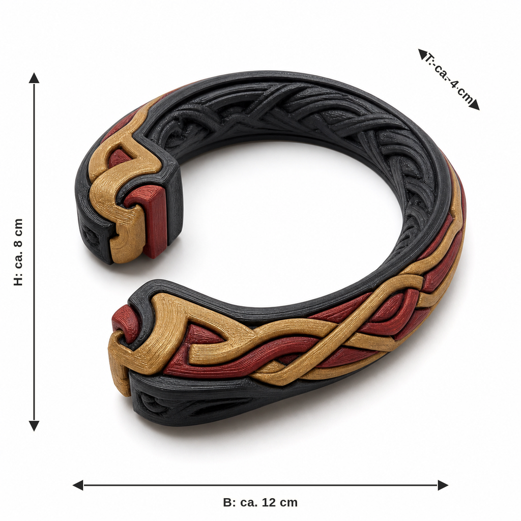 Dimensional image for open curtain holder with dragon knot: width approx. 12 cm, depth approx. 4 cm, height approx. 8 cm