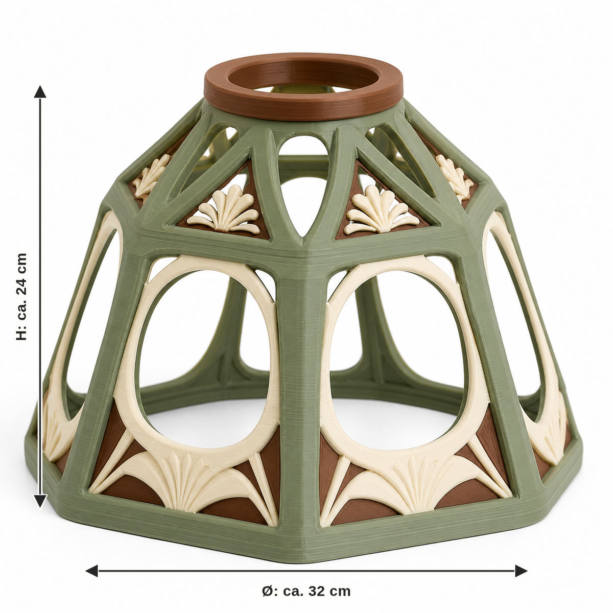 Dimensional image for Open lampshade with lily ornaments: diameter approx. 32 cm, height approx. 24 cm