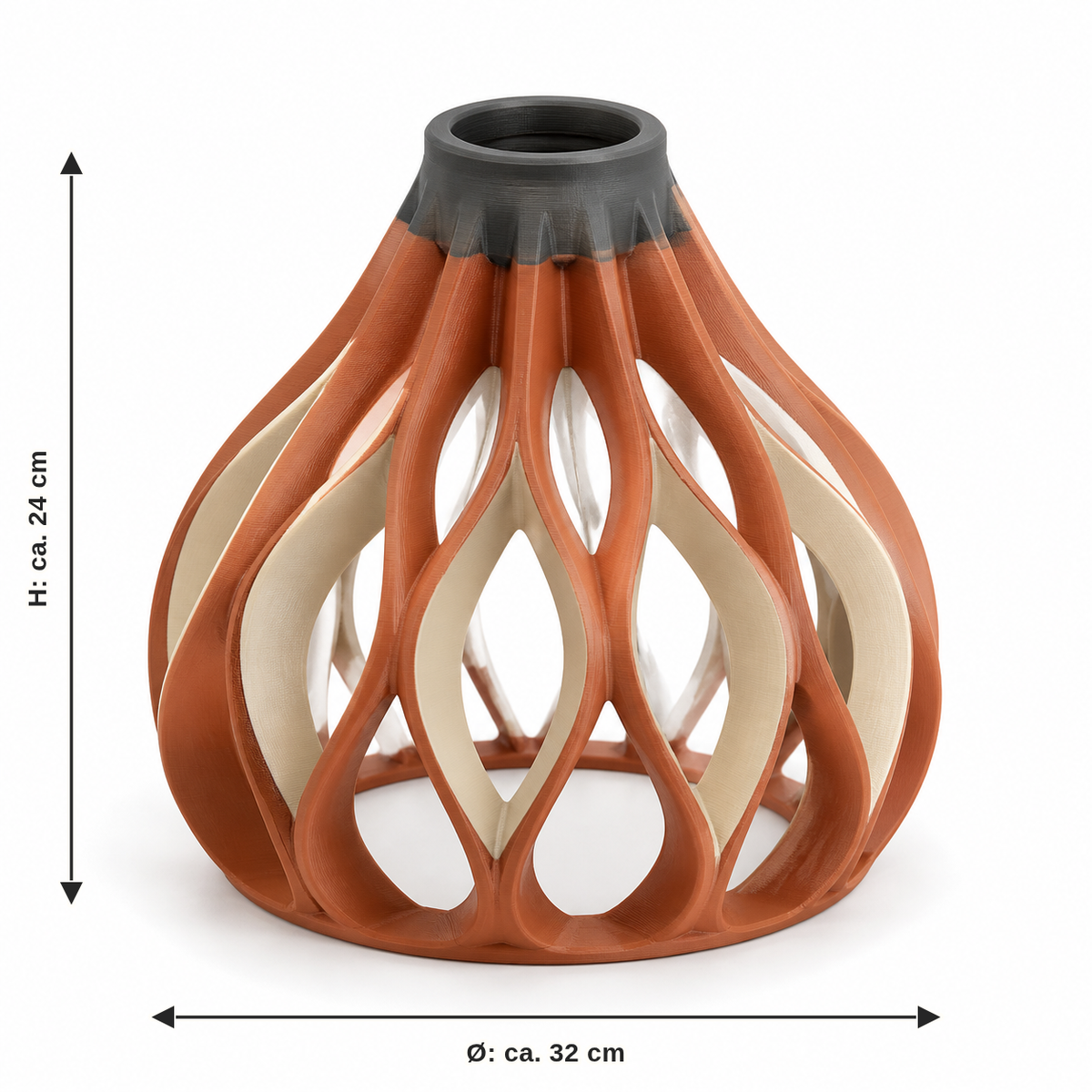 Dimensional image for Open lampshade with drop lattice: diameter approx. 32 cm, height approx. 24 cm