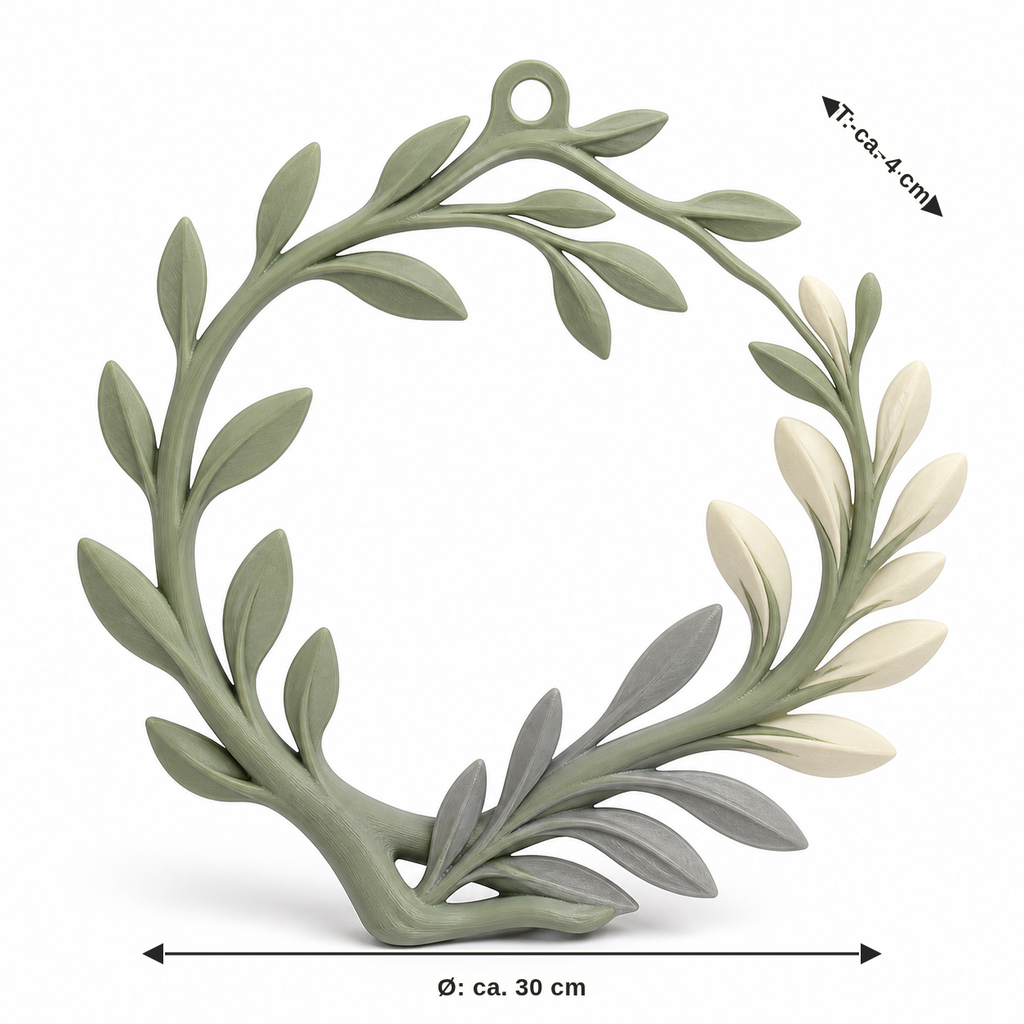 Measurement for open branch wreath in sage and cream: diameter approx. 30 cm, depth approx. 4 cm