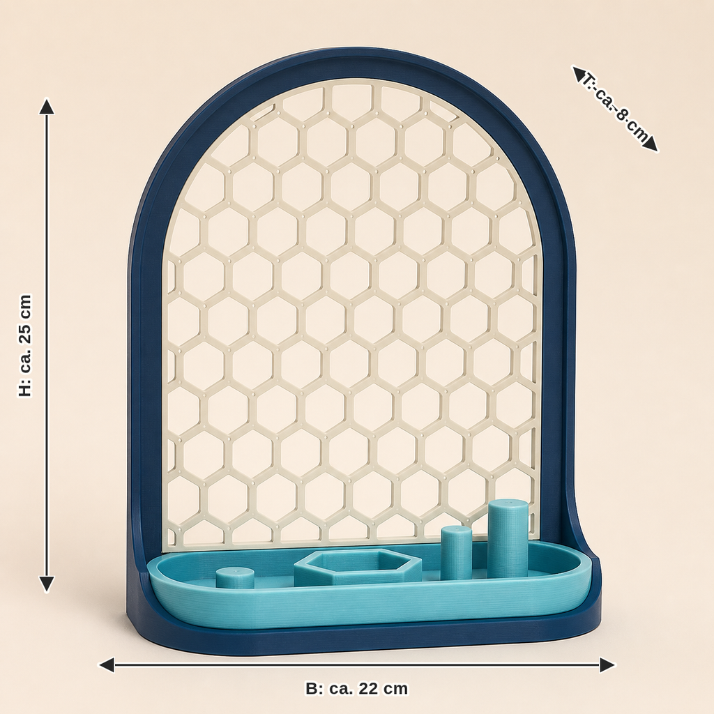 Dimensional image for earring holder arch windows – Futuristic: width approx. 22 cm, depth approx. 8 cm, height approx. 25 cm