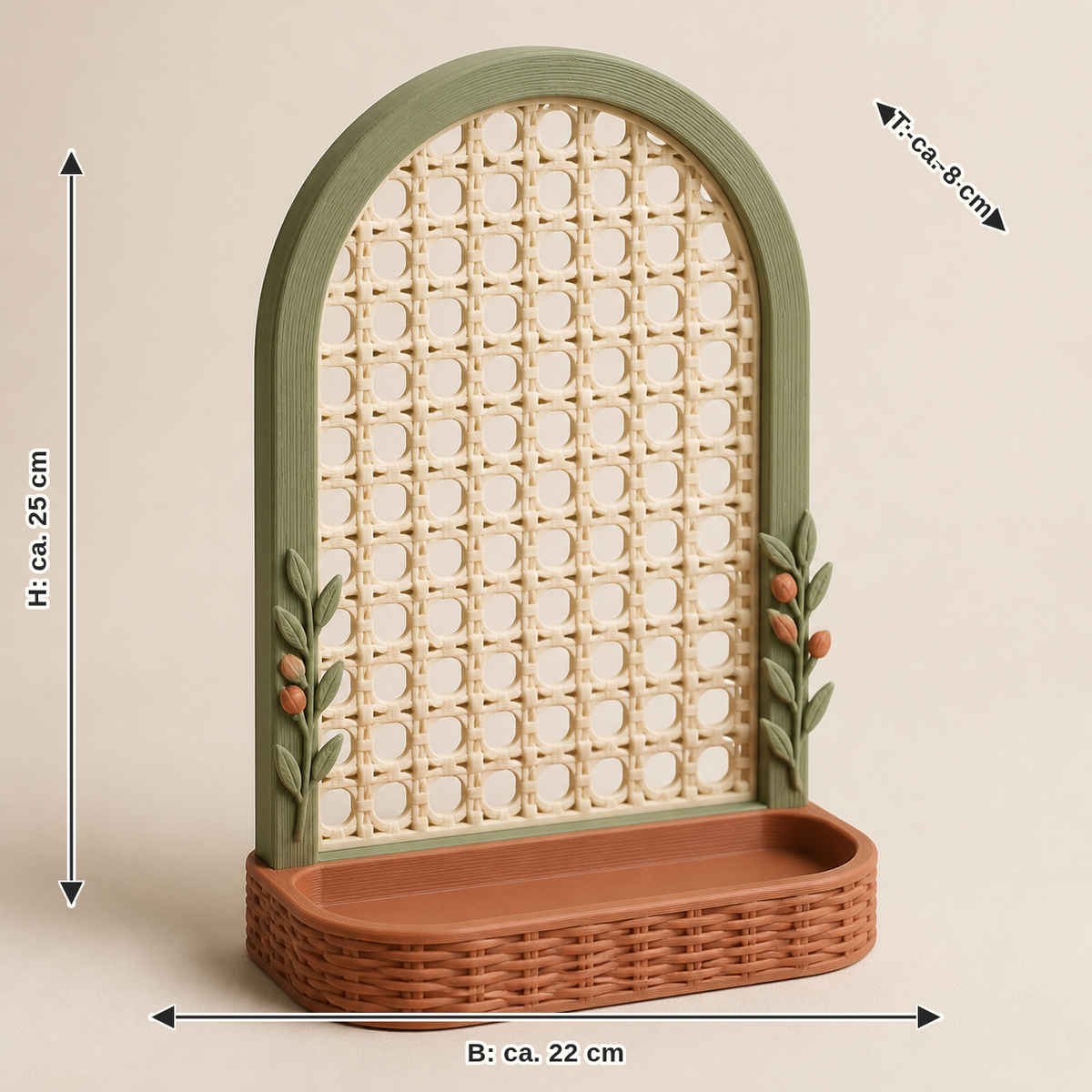 Dimensional image for earring holder arch windows – Country: width approx. 22 cm, depth approx. 8 cm, height approx. 25 cm