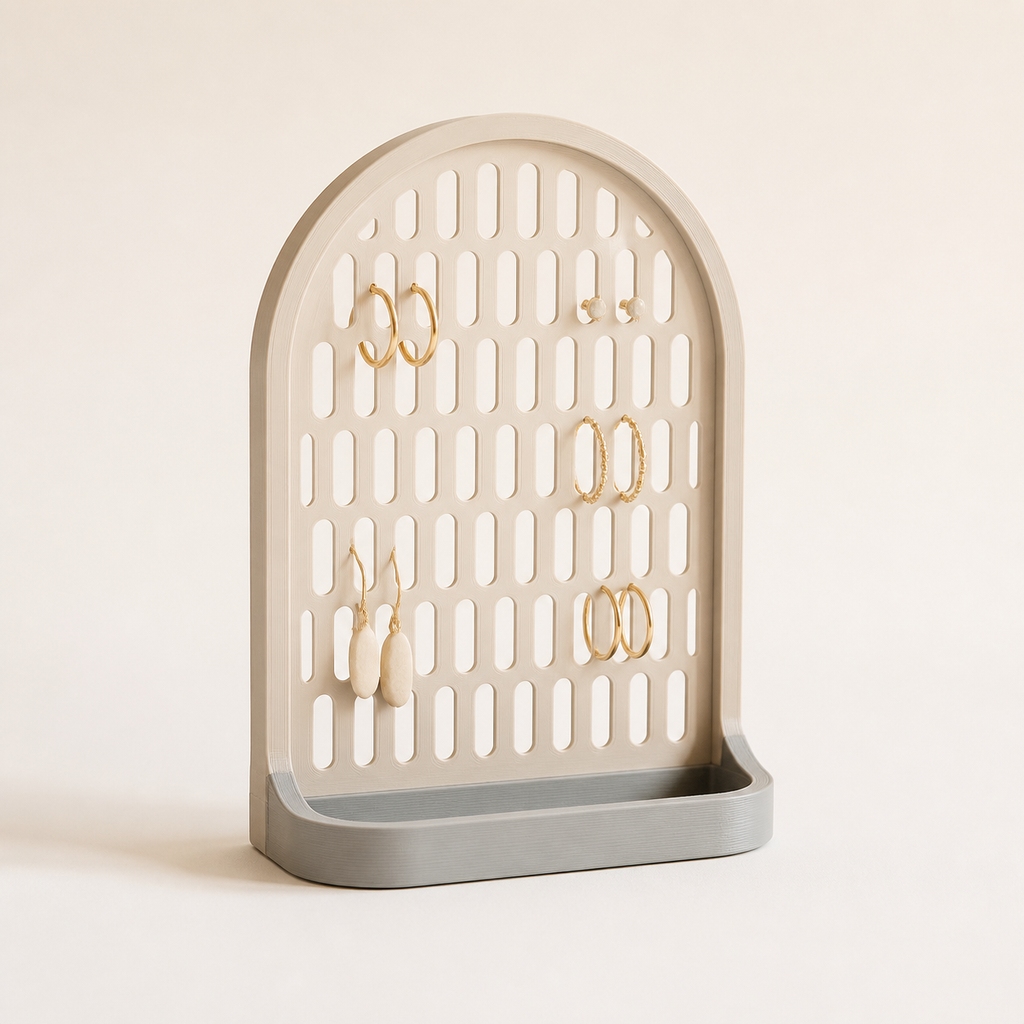 Earring holder arch window – minimalist made of PETG on bright studio background