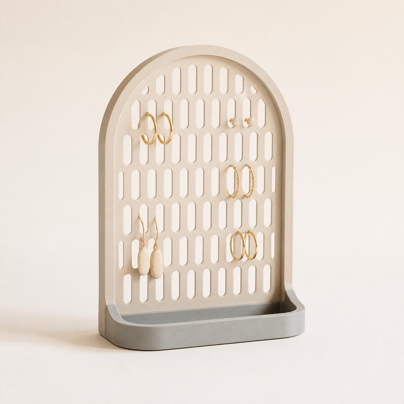 Earring holder arch window – minimalist made of PETG on bright studio background