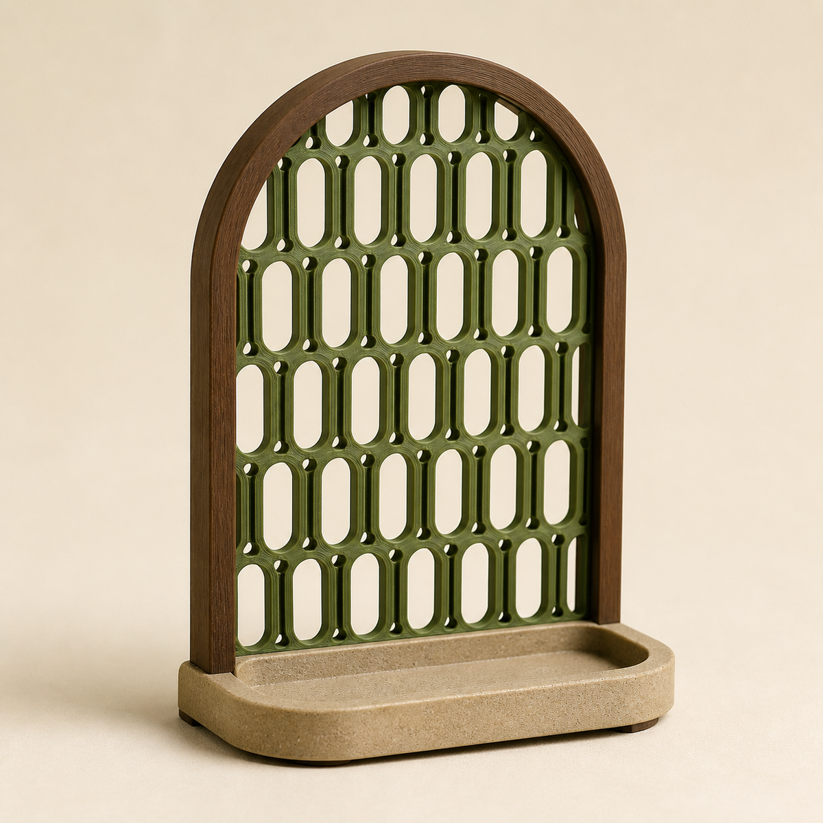 Earring holder arch window – rustic made of PETG on bright studio background