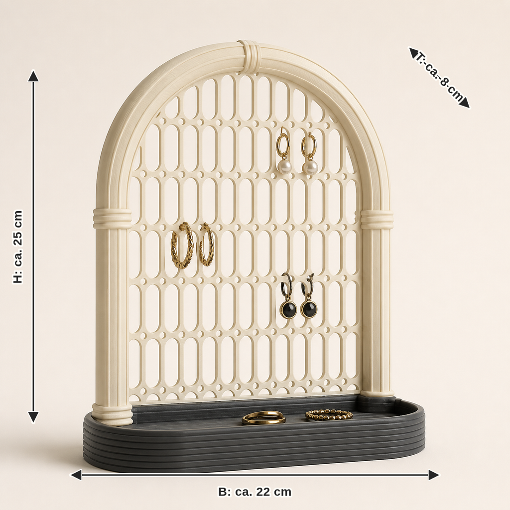 Dimensional picture for earring holder arch windows – Timeless: width approx. 22 cm, depth approx. 8 cm, height approx. 25 cm