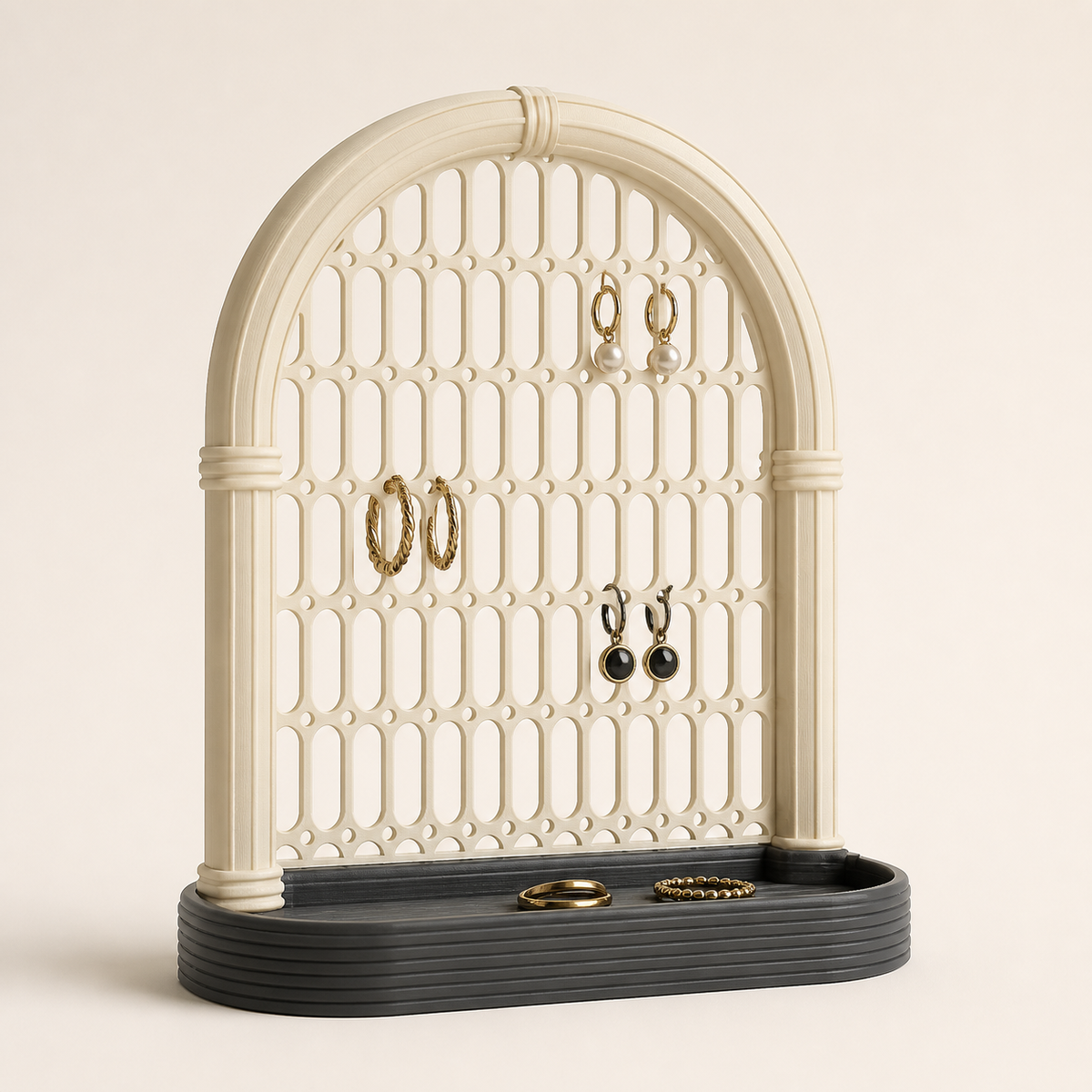 Earring holder arch window – Timeless from PETG on bright studio background