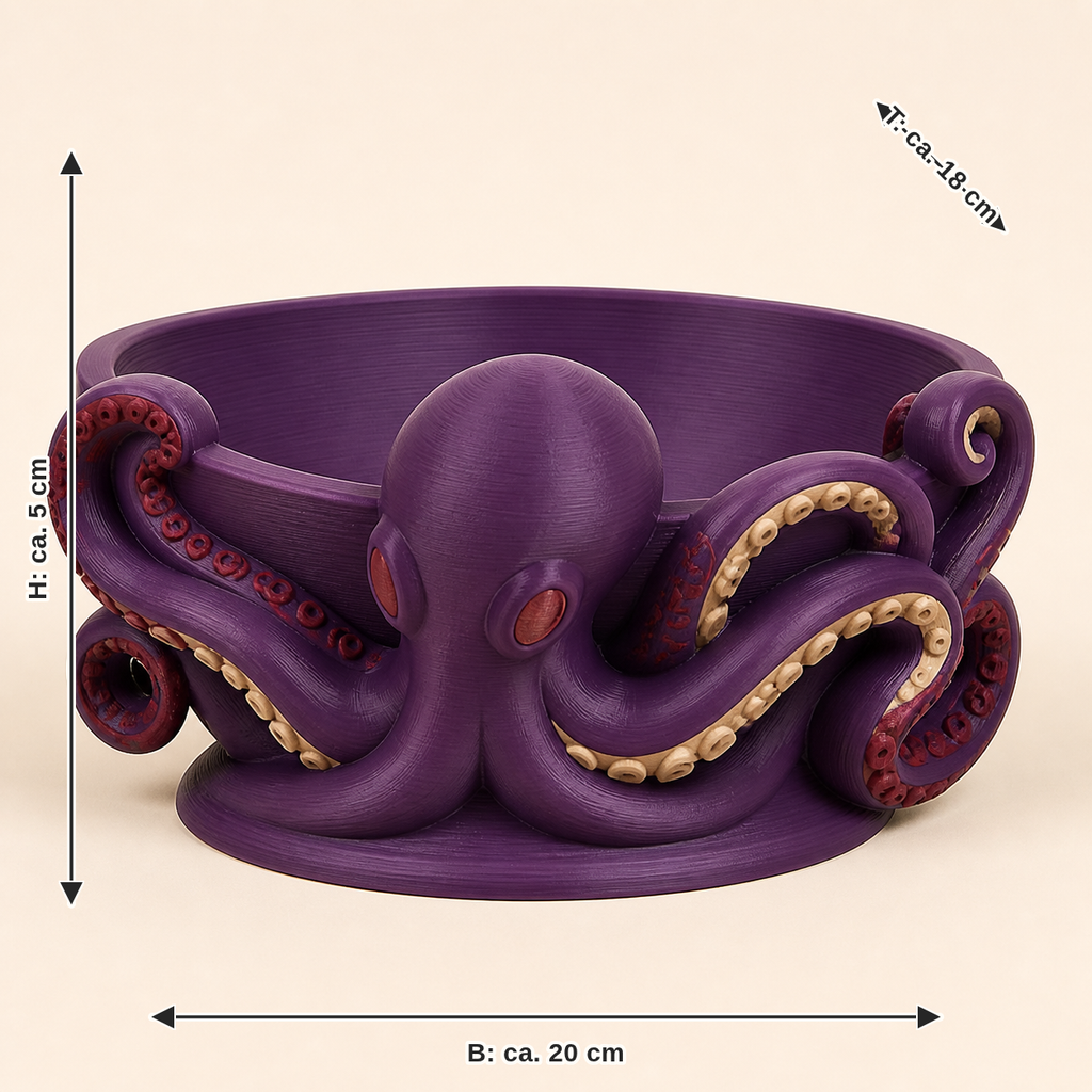 Maßbild für Oktopus-Dekoschale Motivschale: Breite ca. 20 cm, Tiefe ca. 18 cm, Höhe ca. 5 cm