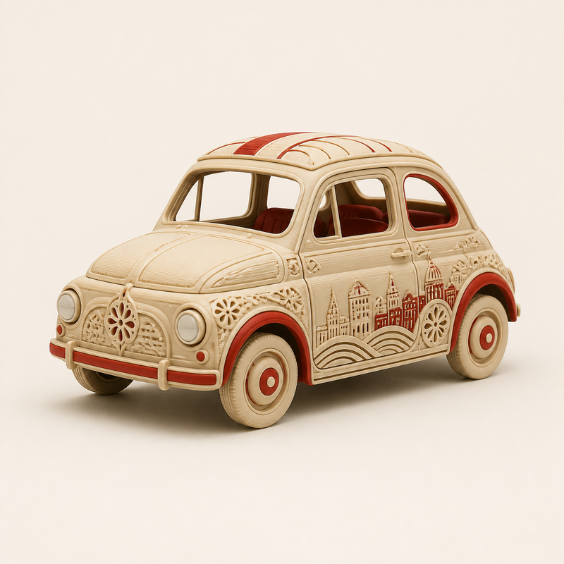 Oldtimer model Old Town – Salzburg from PETG on bright studio background