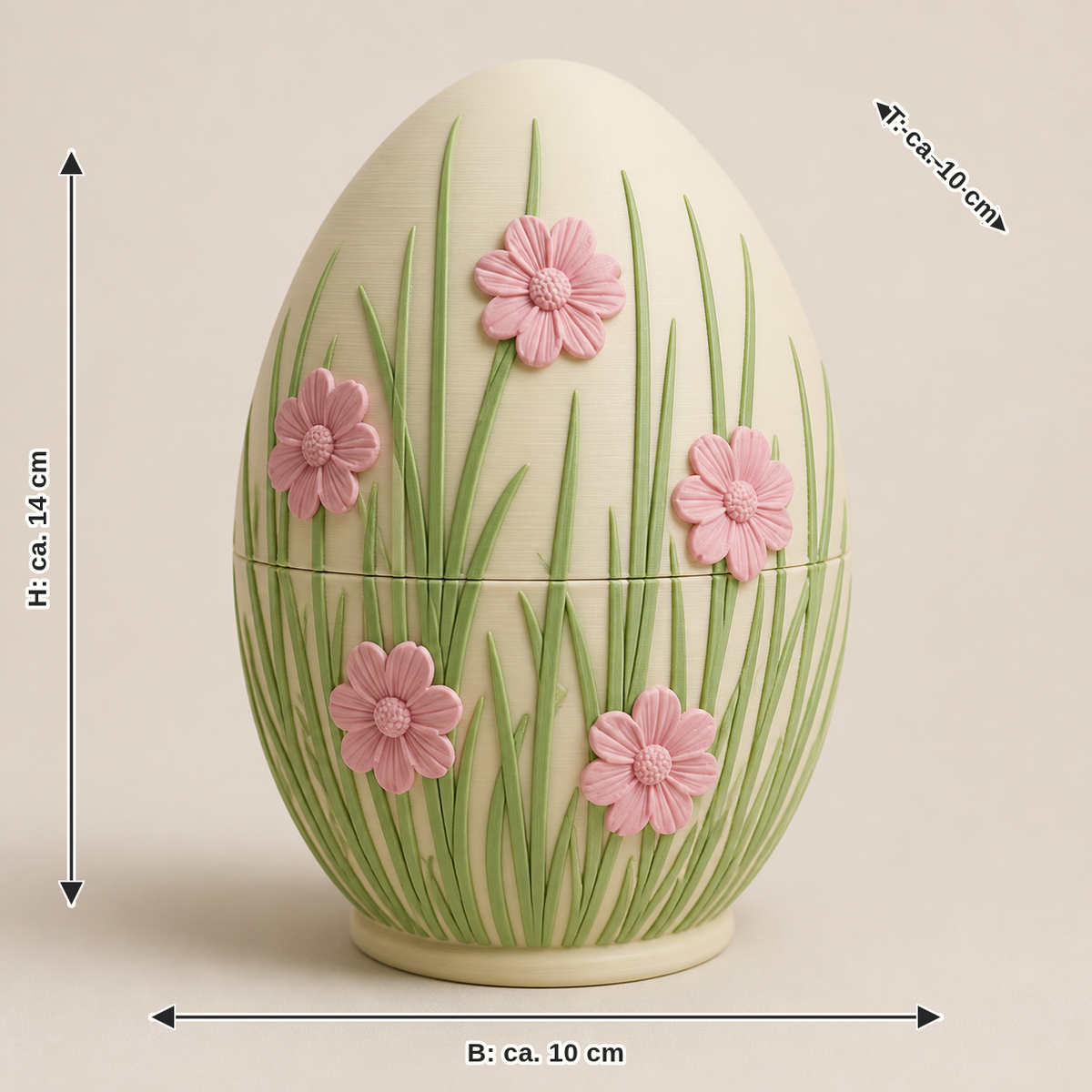 Dimensional image for Easter egg spring meadow: width about 10 cm, depth about 10 cm, height about 14 cm