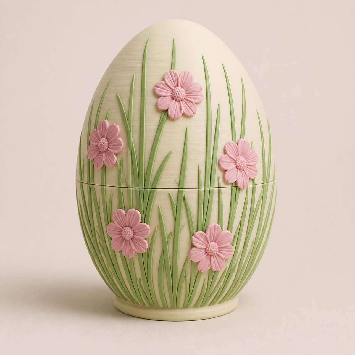 Easter egg spring meadow from 3D-printed PETG in cream, leafy green, pink