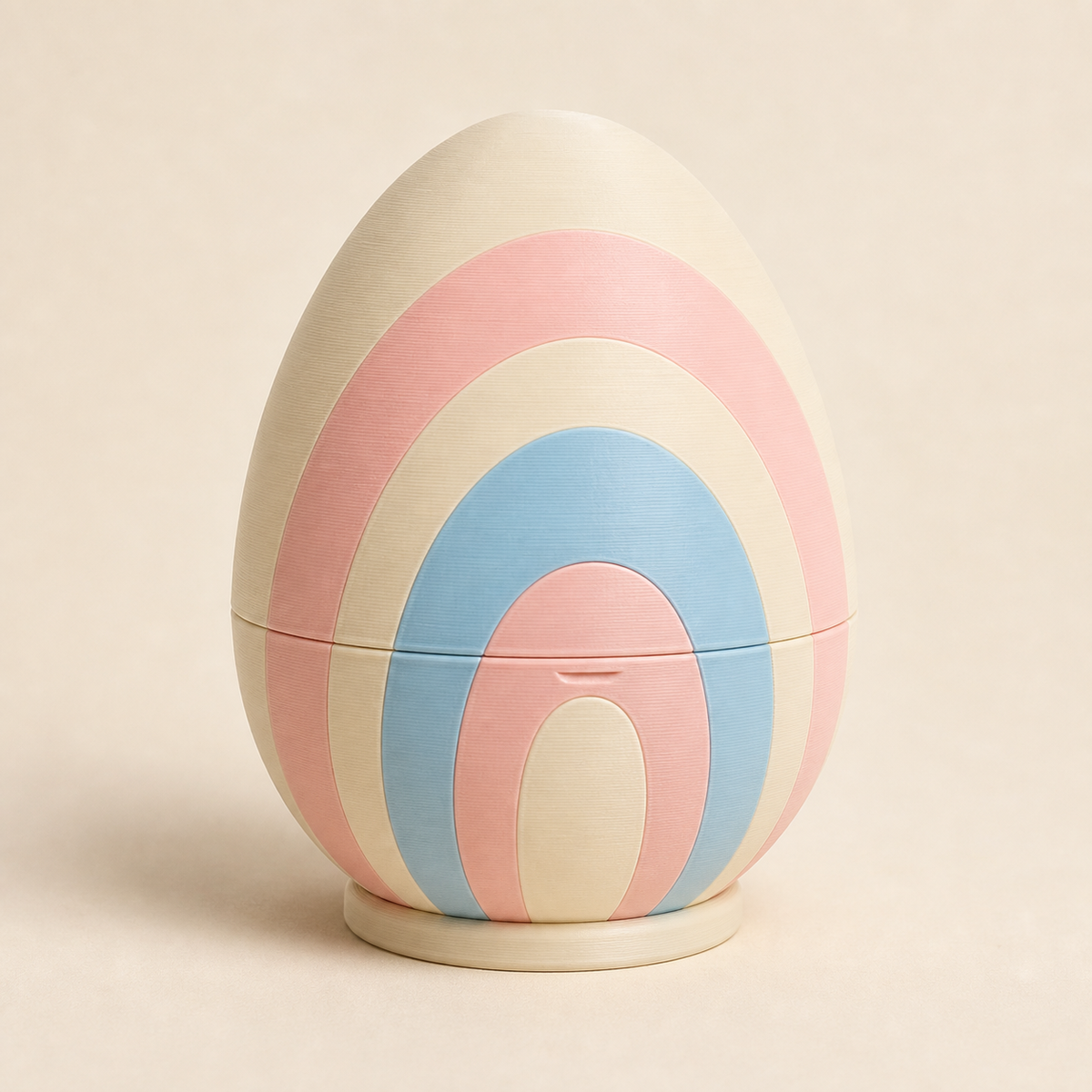Easter egg rainbow in 3D printed PETG in cream, pink, sky blue