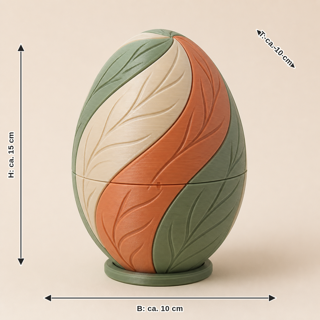 Dimensional image for Easter egg spiral leaf: width approx. 10 cm, depth approx. 10 cm, height approx. 15 cm