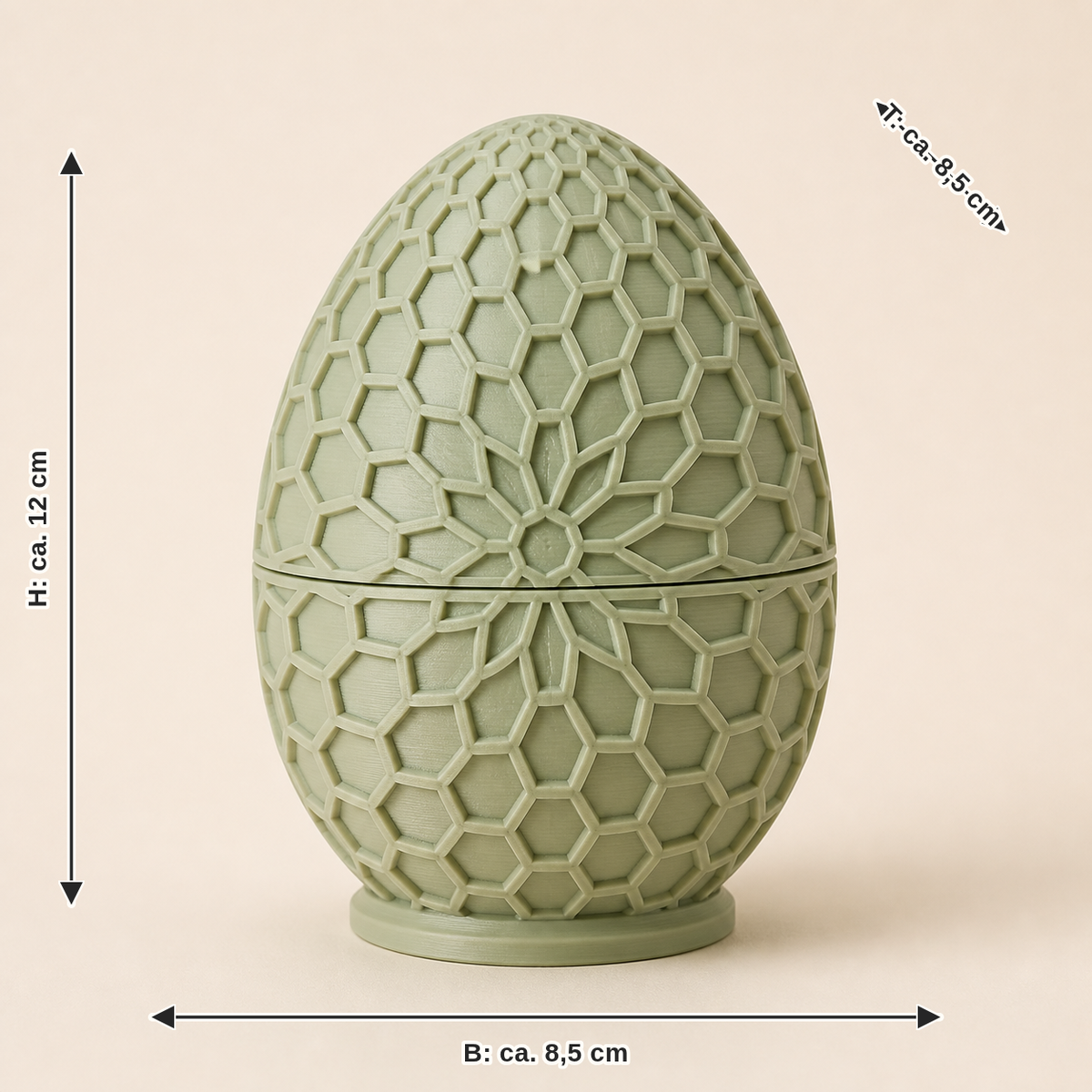 Dimensional image for Easter egg honeycomb flower: width about 8.5 cm, depth about 8.5 cm, height about 12 cm
