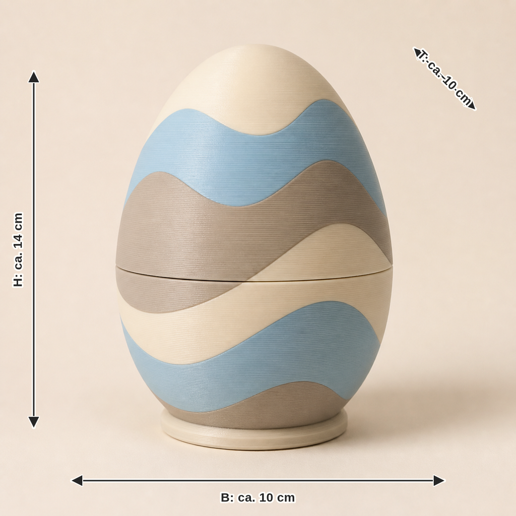 Maßbild für Osterei Wellenband: Breite ca. 10 cm, Tiefe ca. 10 cm, Höhe ca. 14 cm