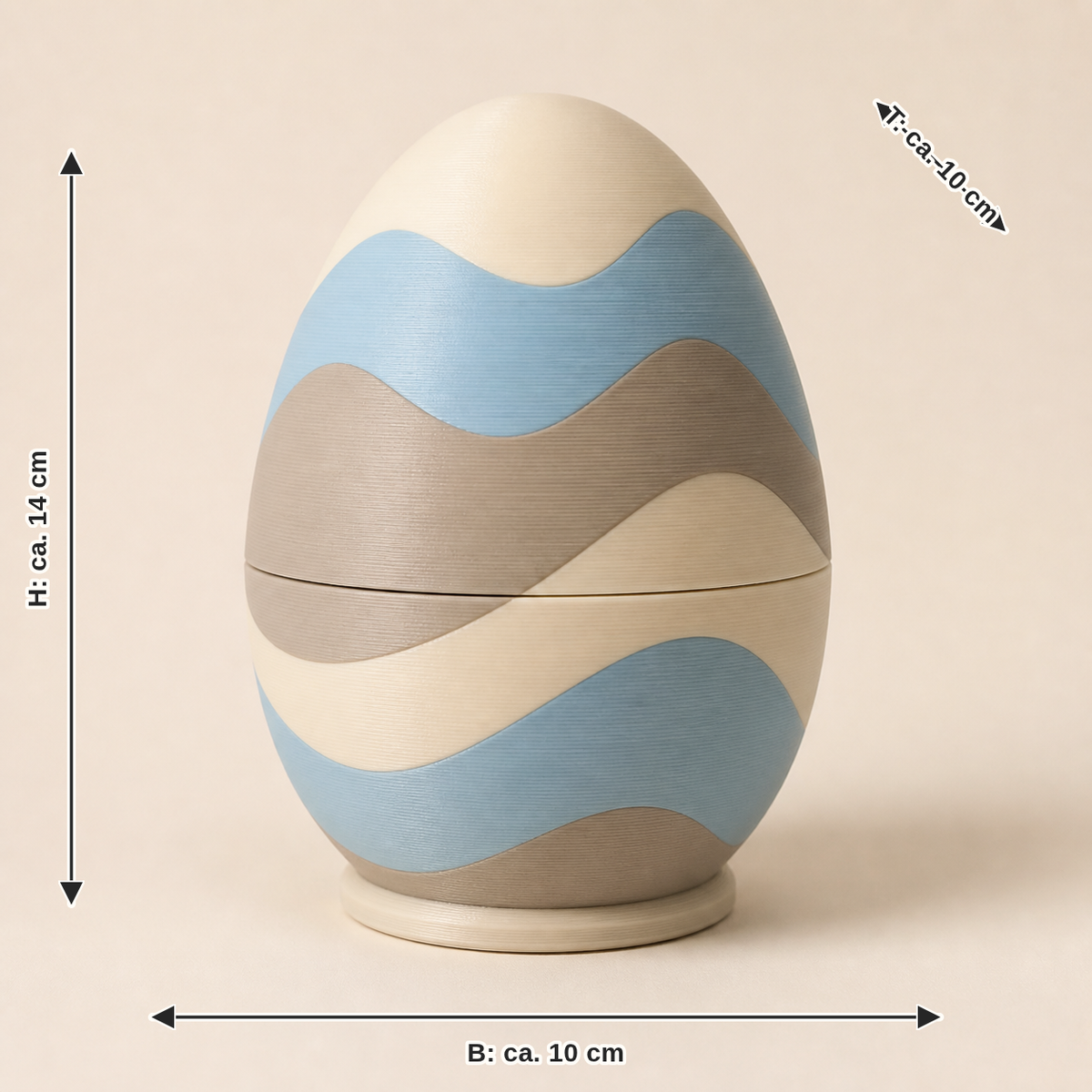 Measurement for Easter egg waveband: width approx. 10 cm, depth approx. 10 cm, height approx. 14 cm