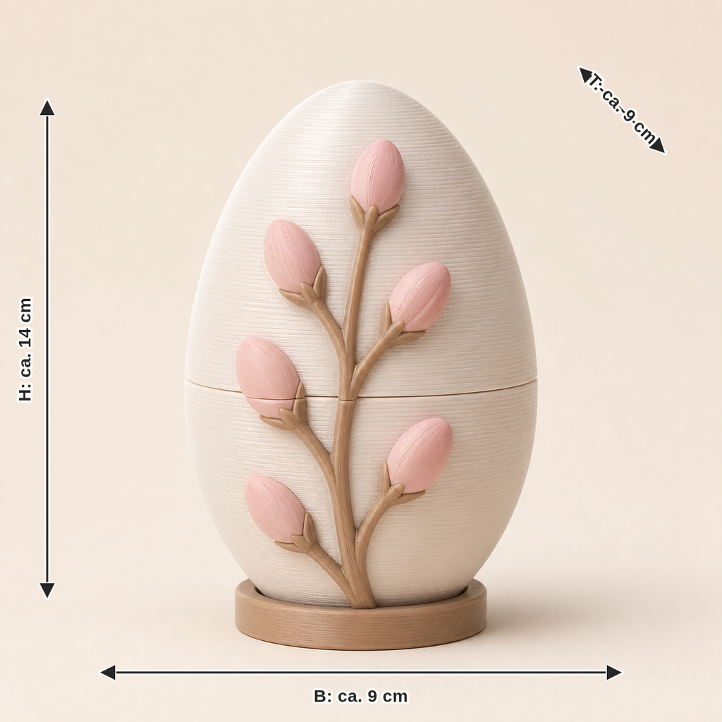 Dimensional picture for Easter egg branch bud: width about 9 cm, depth about 9 cm, height about 14 cm