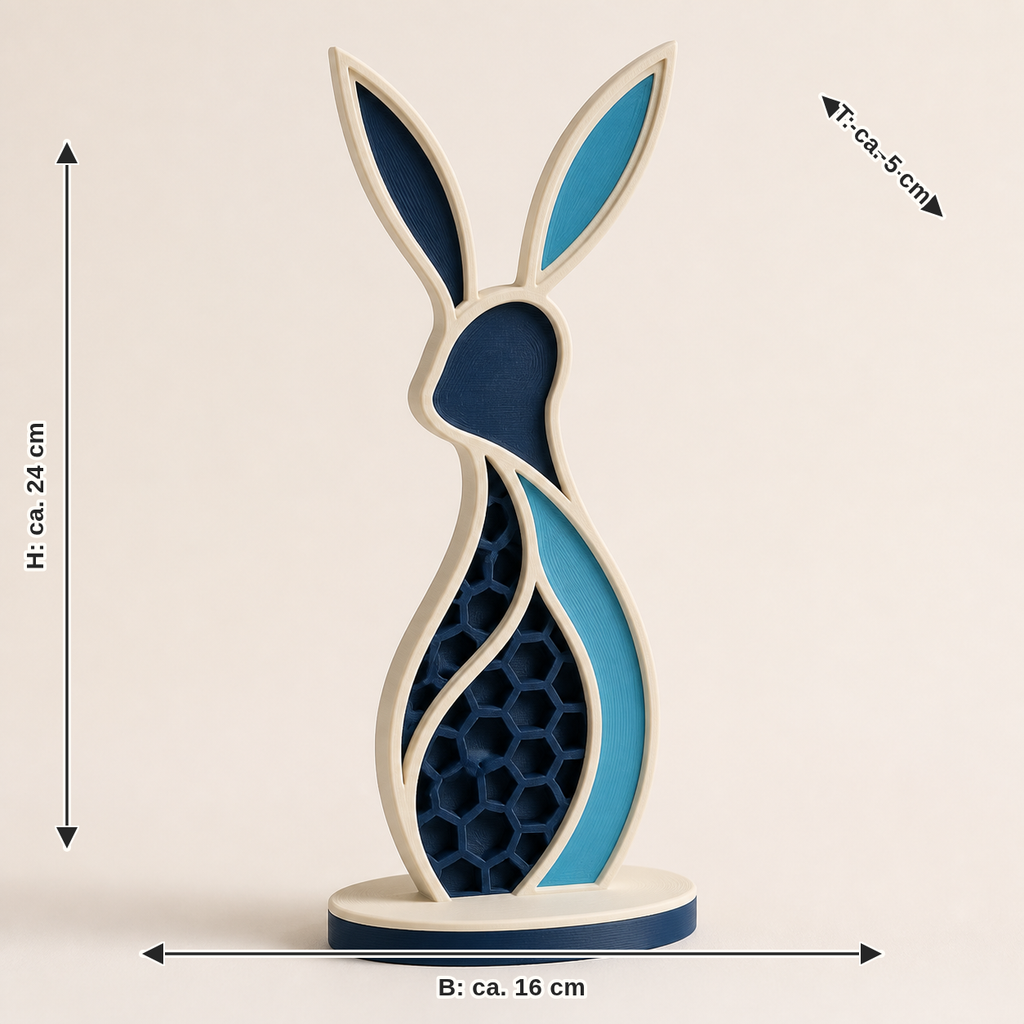 Dimensional image for Easter figure Hasenschatten – Futuristic: width approx. 16 cm, depth approx. 5 cm, height approx. 24 cm
