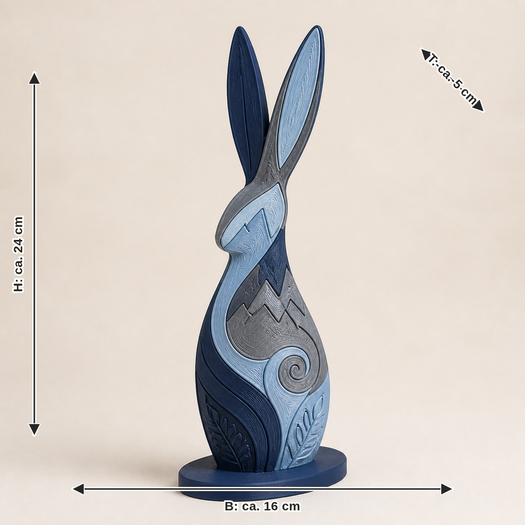 Dimensional image for Easter figurine Hasenschatten – Nordic & Mythical: width approx. 16 cm, depth approx. 5 cm, height approx. 24 cm