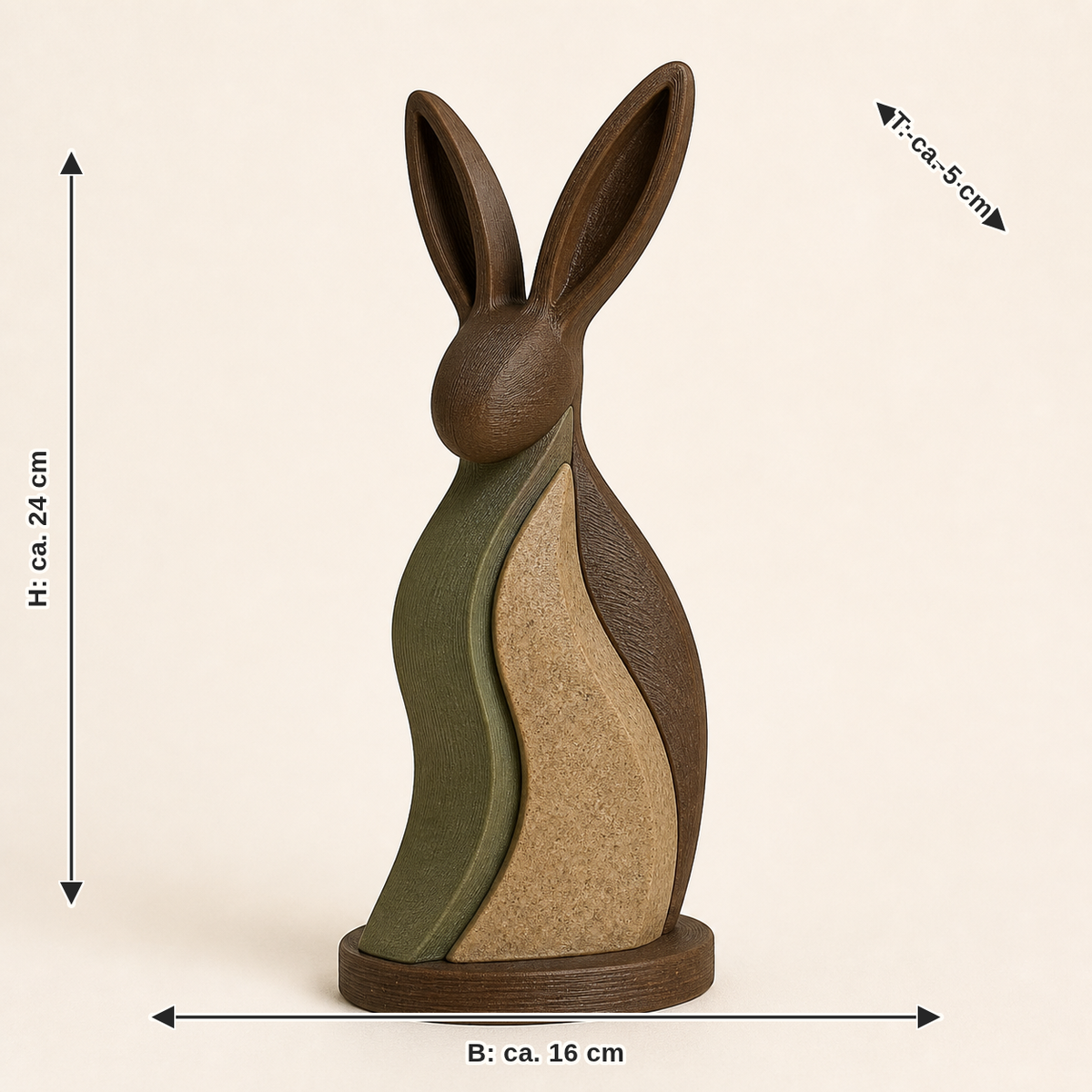 Dimensional image for Easter figure Hasenschatten – Rustic: width approx. 16 cm, depth approx. 5 cm, height approx. 24 cm