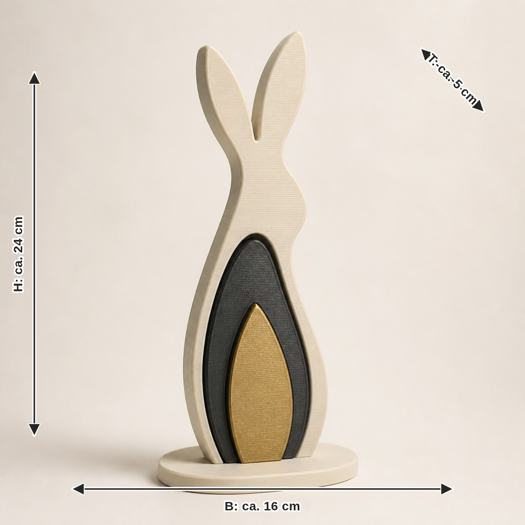 Dimensional image for Easter figure rabbit shadow – Timeless: width approx. 16 cm, depth approx. 5 cm, height approx. 24 cm