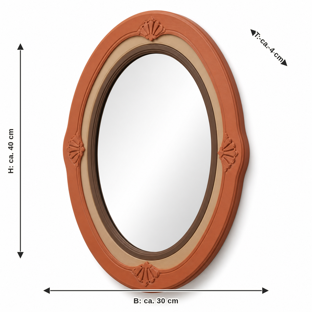 Dimensional image for Oval mirror frames with leaf reliefs: width approx. 30 cm, depth approx. 4 cm, height approx. 40 cm