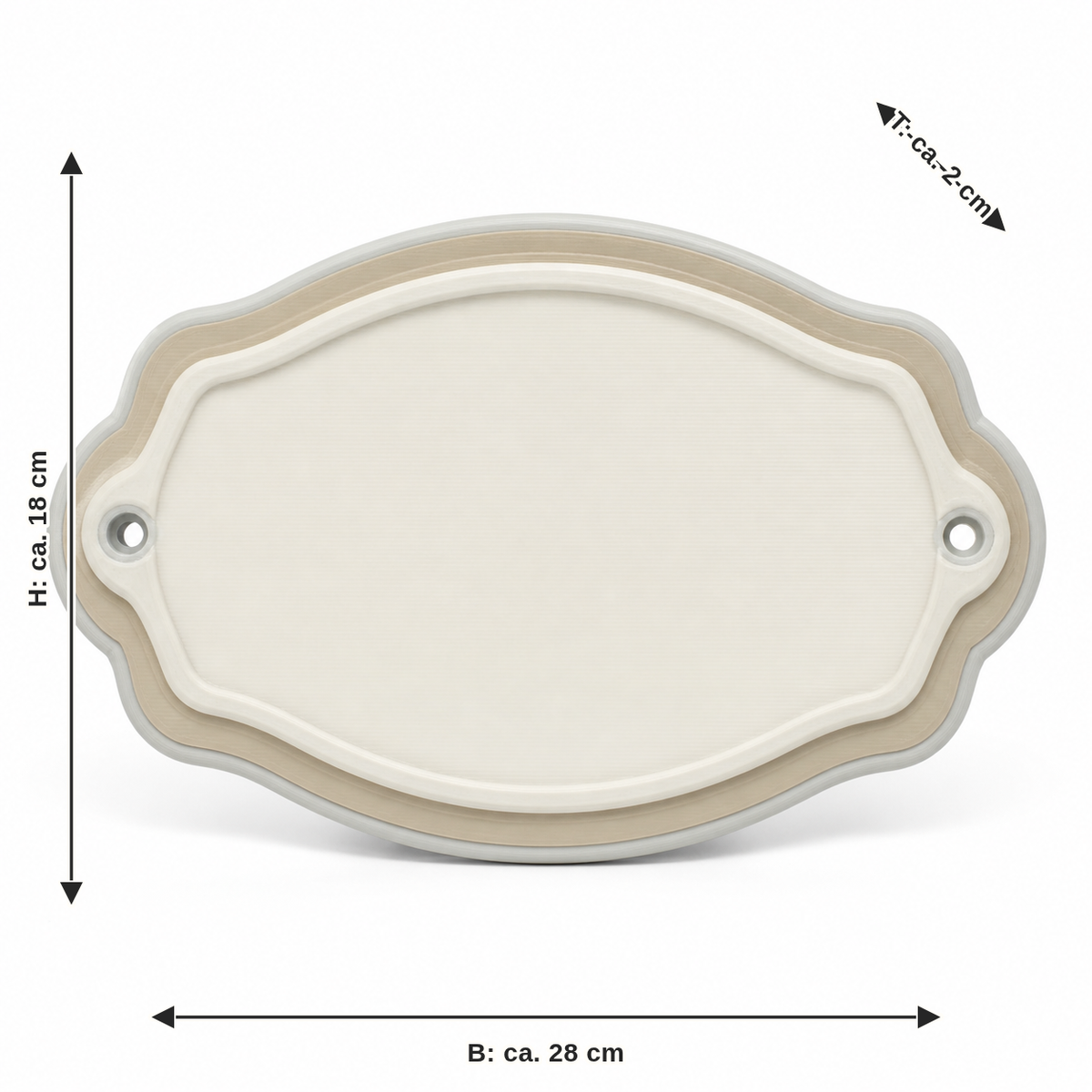 Dimensional image for Oval wall sign in soft natural tones: width approx. 28 cm, depth approx. 2 cm, height approx. 18 cm