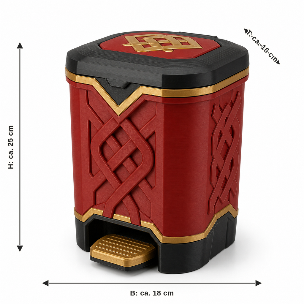 Measurement for pedal waste bin with rune node: width approx. 18 cm, depth approx. 16 cm, height approx. 25 cm